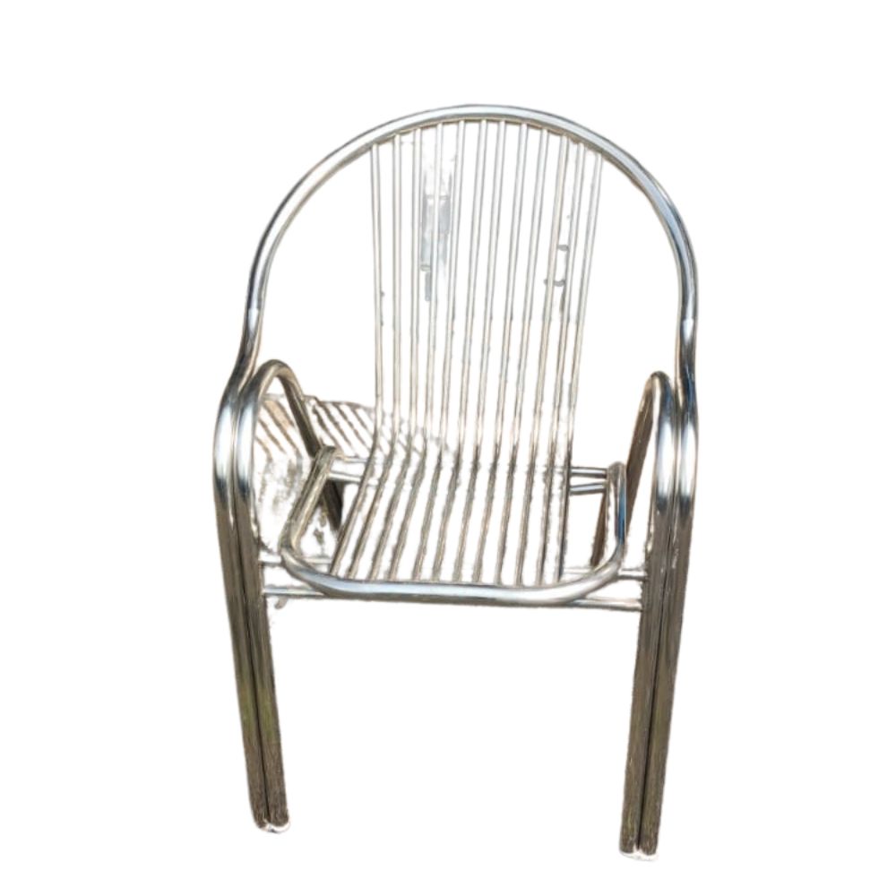 Silver 3.5Feet Stainless Steel Chair, With Armrest (RudraFurniture)